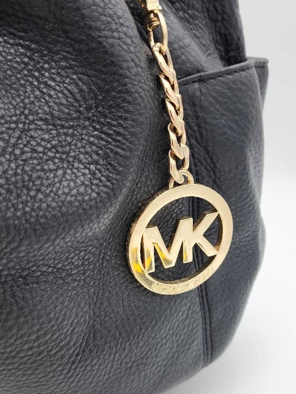Michael Kors Black Leather Drawstring Shoulder Bag with Gold Hardware